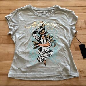 Ed Hardy Gray Graphic Top Juniors Large NWT